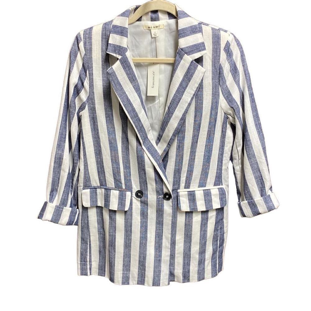 Francesca’s Miami Blue & Ivory Stripe Double Breasted Blazer Size Small NWT
